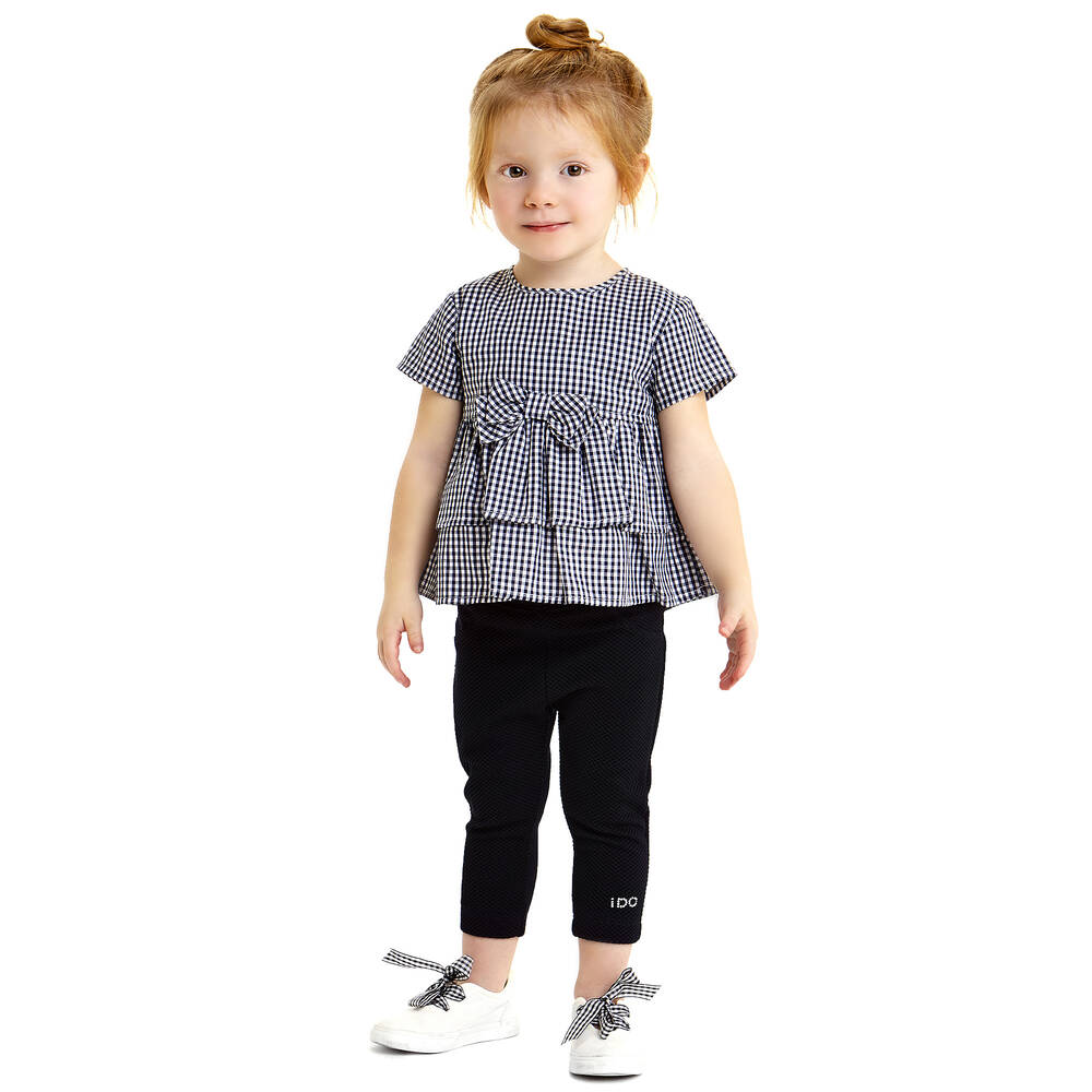 iDO Малыши-Girls Navy Blue Gingham Blouse | Childrensalon Outlet