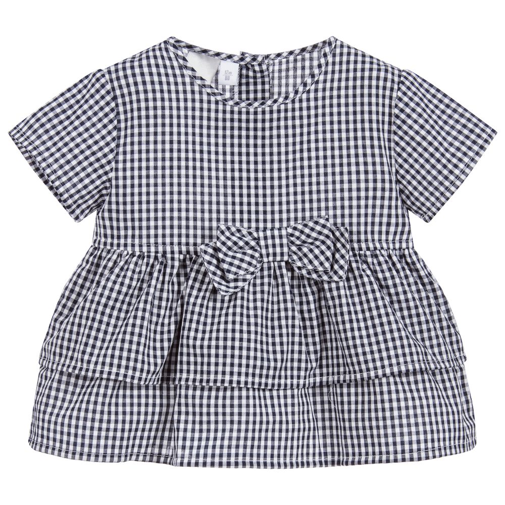 iDO Baby - Girls Navy Blue Gingham Blouse | Childrensalon