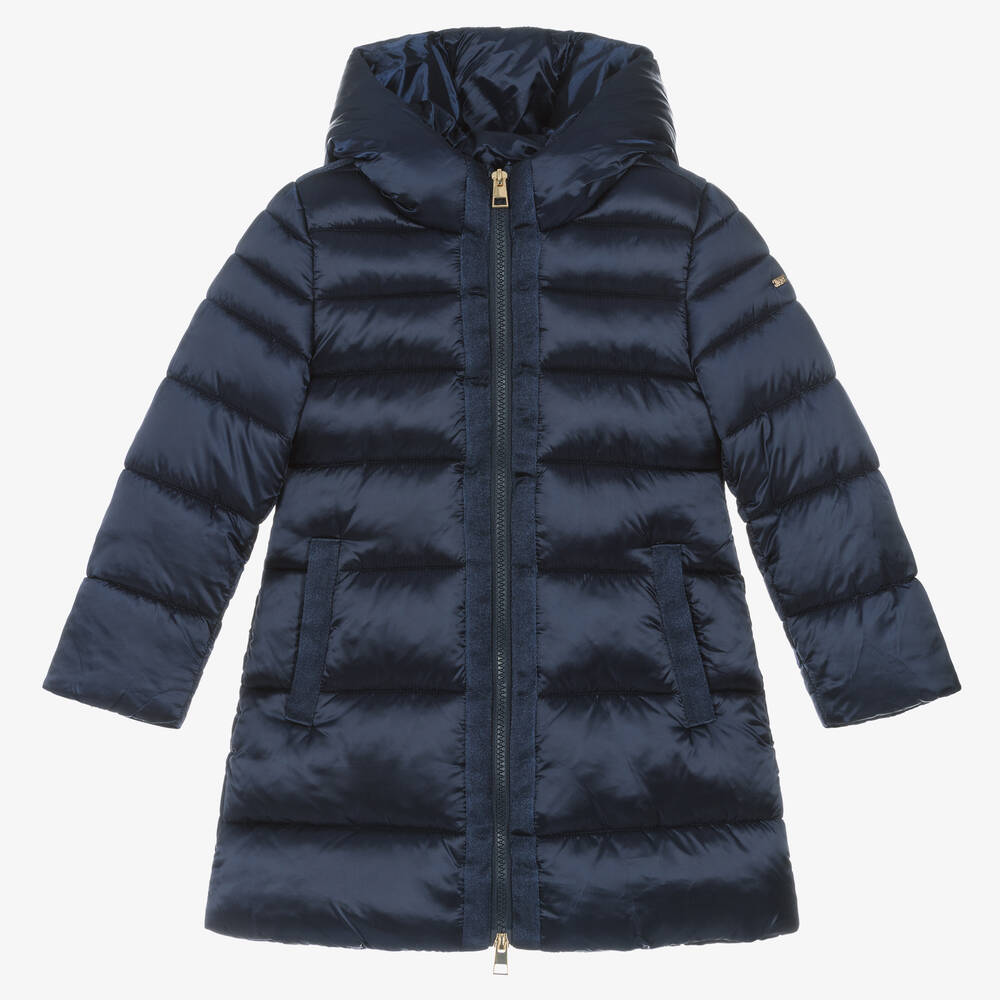 iDO Baby - Girls Navy Blue Gooded Puffer Coat | Childrensalon