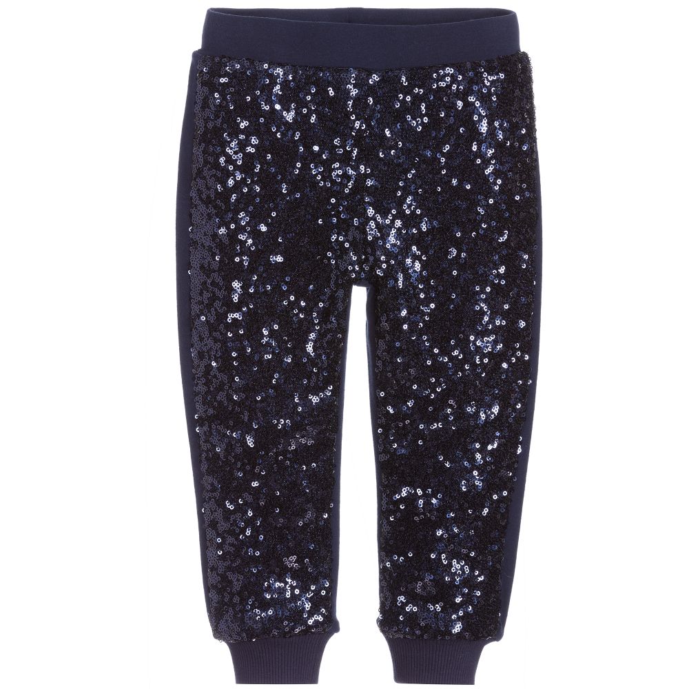 Girls Navy Blue Sequin Joggers