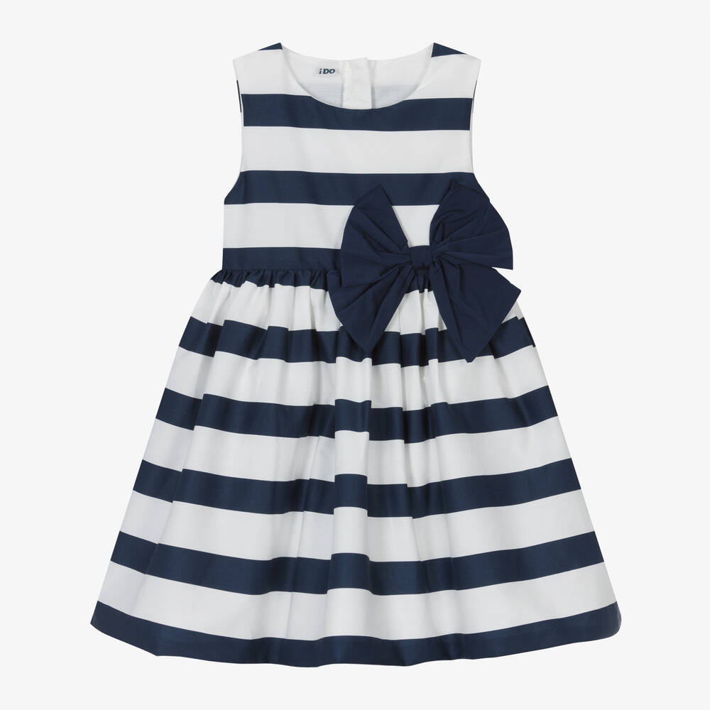 iDO Baby-Girls Navy Blue Stripe Cotton Dress | Childrensalon Outlet