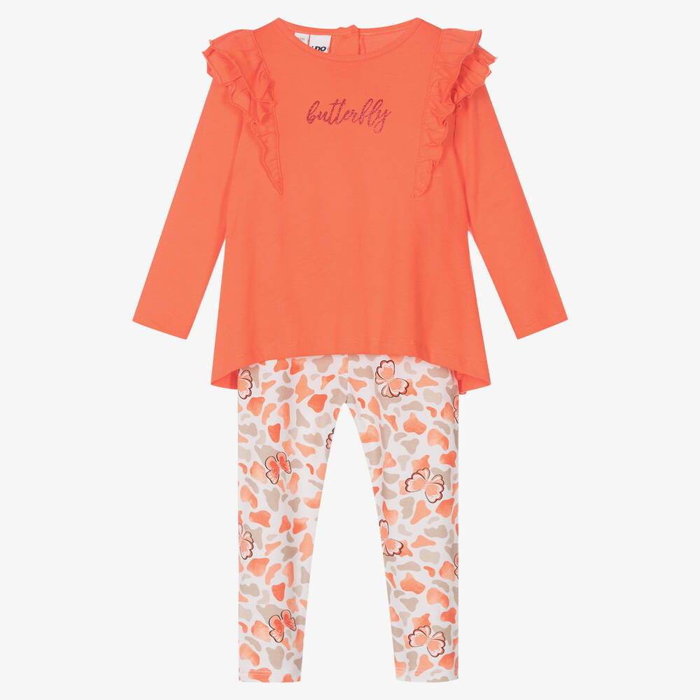 iDO Baby - طقم ليغنغز مزيج قطن لون برتقالي وأبيض للبنات | Childrensalon