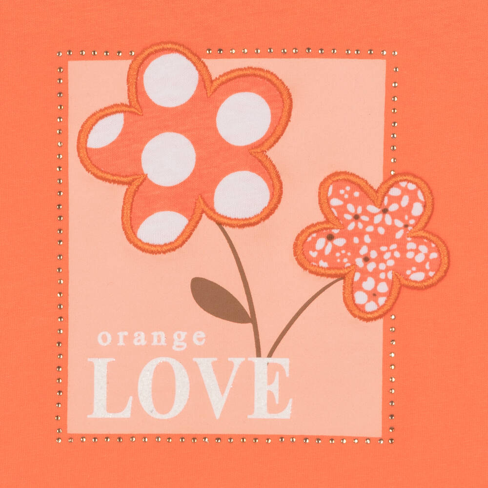 iDO Baby-Girls Orange Cotton Flower T-Shirt | Childrensalon Outlet