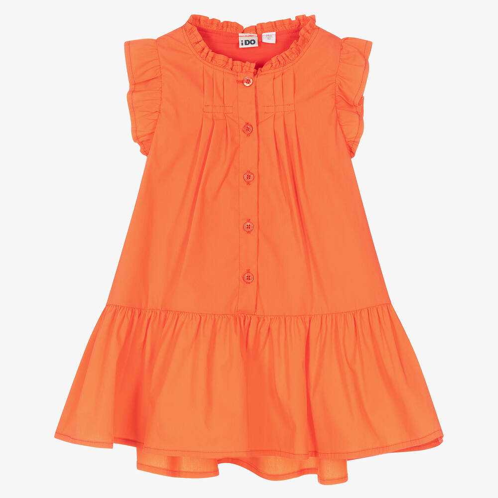 Girls Orange Cotton Poplin Dress