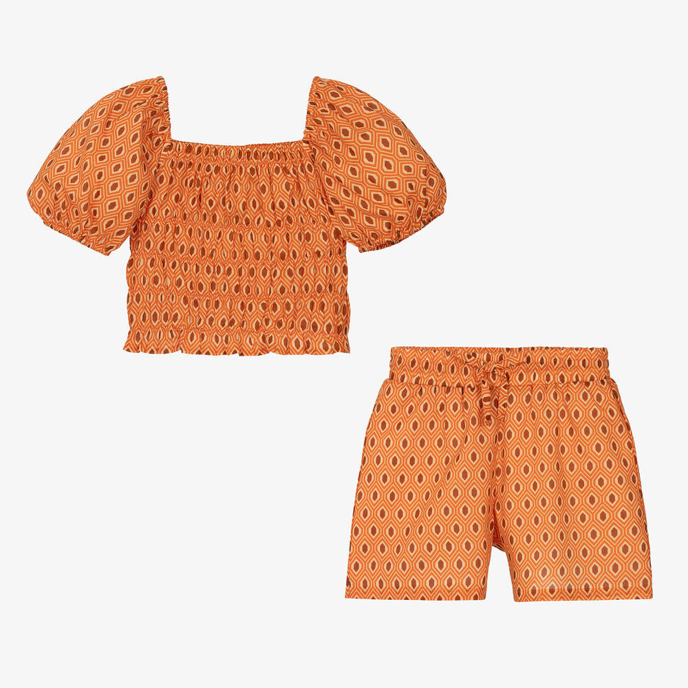 iDO Junior-Girls Orange Cotton Shorts Set | Childrensalon Outlet