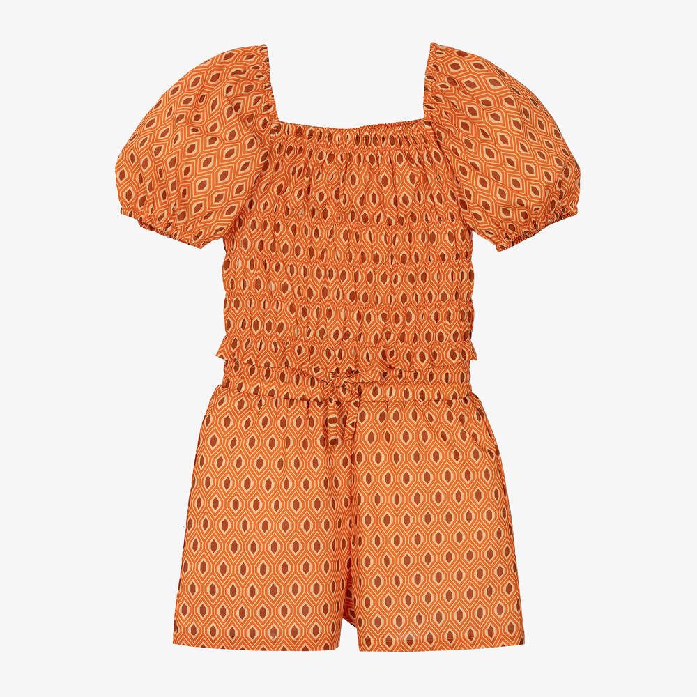 iDO Junior-Girls Orange Cotton Shorts Set | Childrensalon Outlet