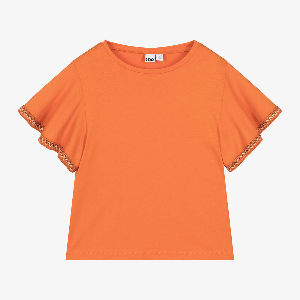 iDO Junior-Girls Orange Cotton T-Shirt | Childrensalon Outlet