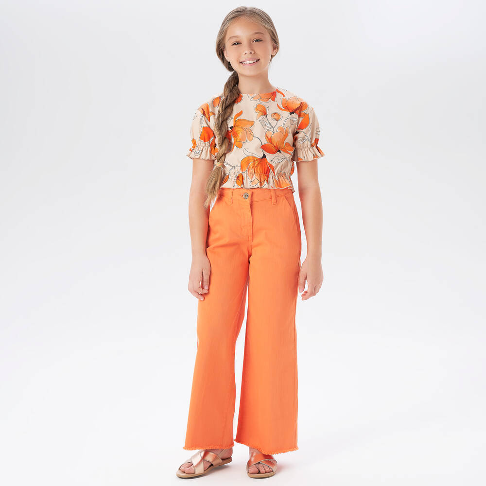 iDO Для младших-Оранжевая хлопковая блузка с цветами | Childrensalon Outlet