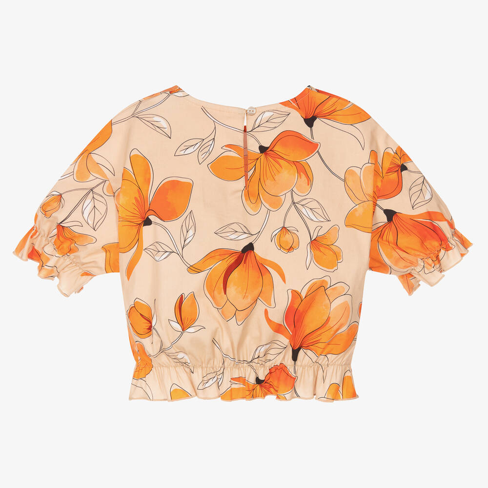 iDO Для младших-Оранжевая хлопковая блузка с цветами | Childrensalon Outlet