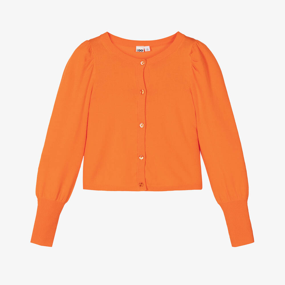 iDO Junior - Girls Orange Knitted Cardigan | Childrensalon