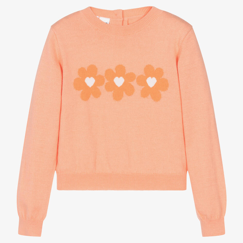 iDO Baby - Girls Orange Knitted Flower Sweater | Childrensalon