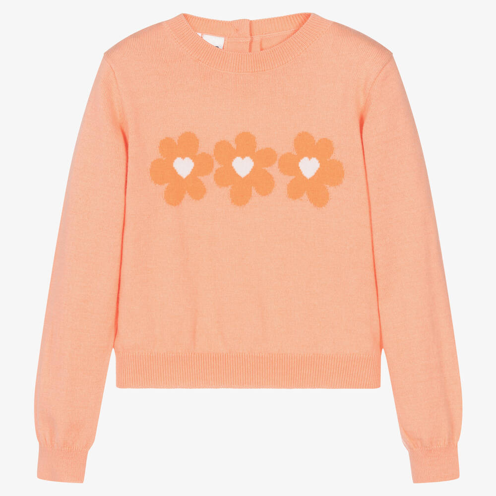 iDO Baby - Pull orange en maille à fleurs | Childrensalon