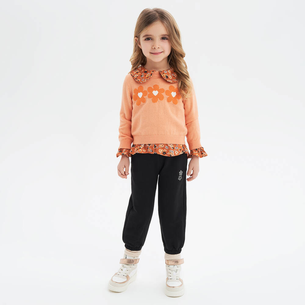 iDO Baby-Girls Orange Knitted Flower Sweater | Childrensalon Outlet