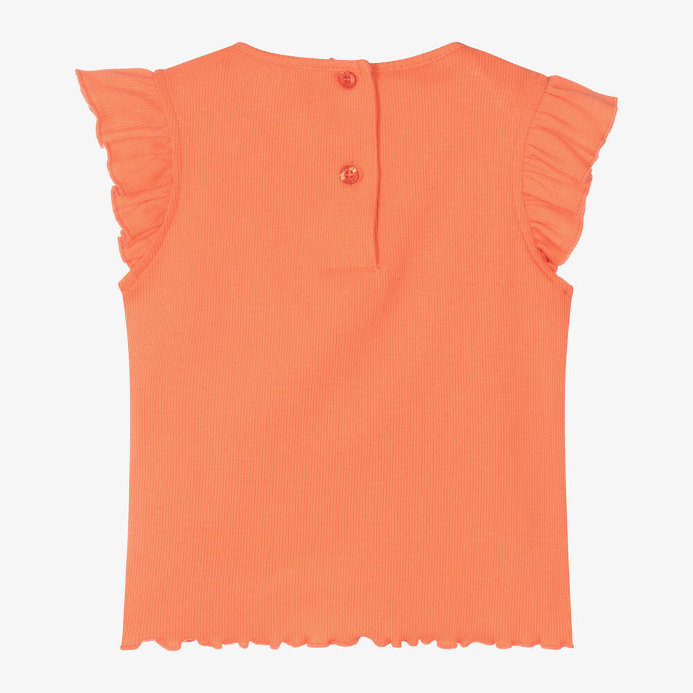 iDO Малыши-Girls Orange Ribbed Cotton T-Shirt | Childrensalon Outlet