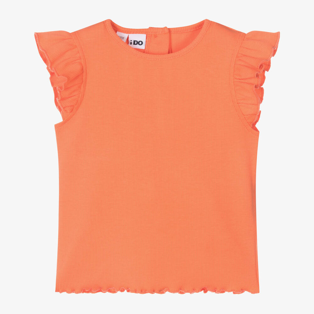 iDO Baby-Girls Orange Ribbed Cotton T-Shirt | Childrensalon Outlet