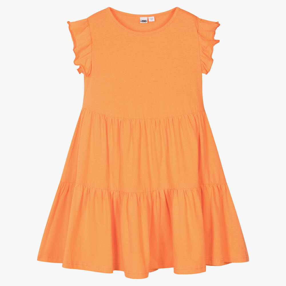 iDO Junior - Girls Orange Tiered Cotton Dress | Childrensalon