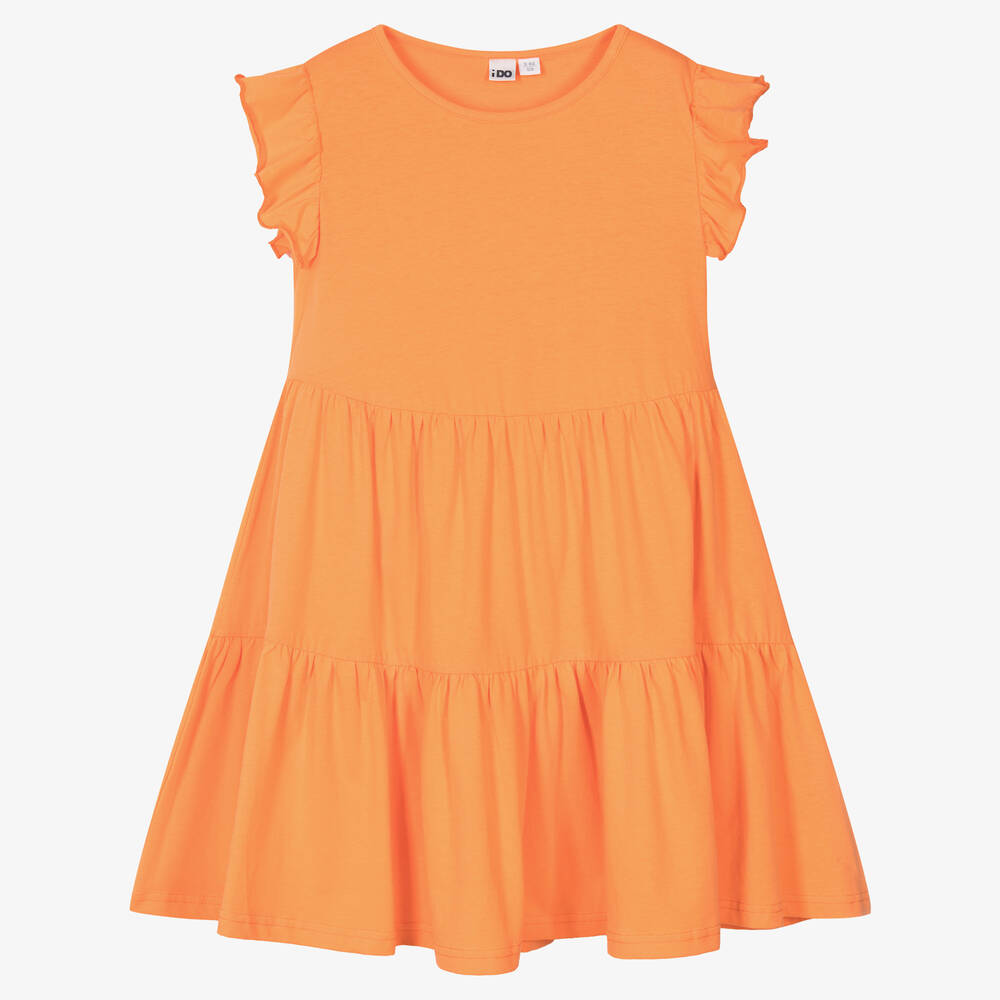 iDO Junior - Robe orange en coton à volants | Childrensalon