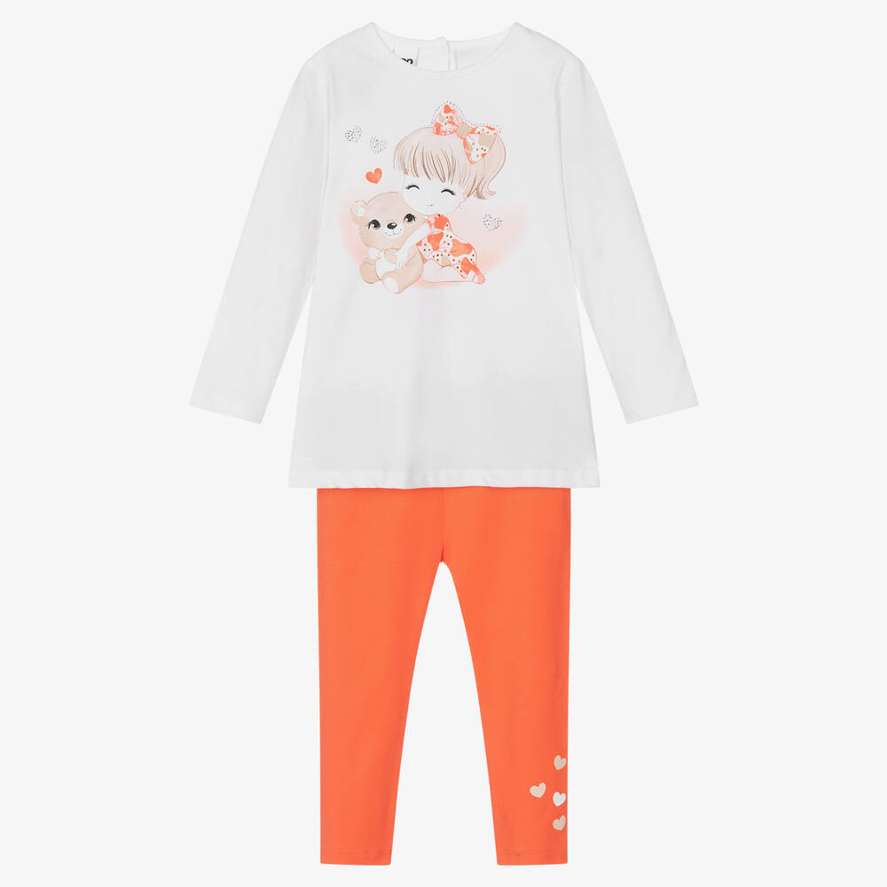 iDO Baby - Белый топ с оранжевыми легинсами для девочек | Childrensalon