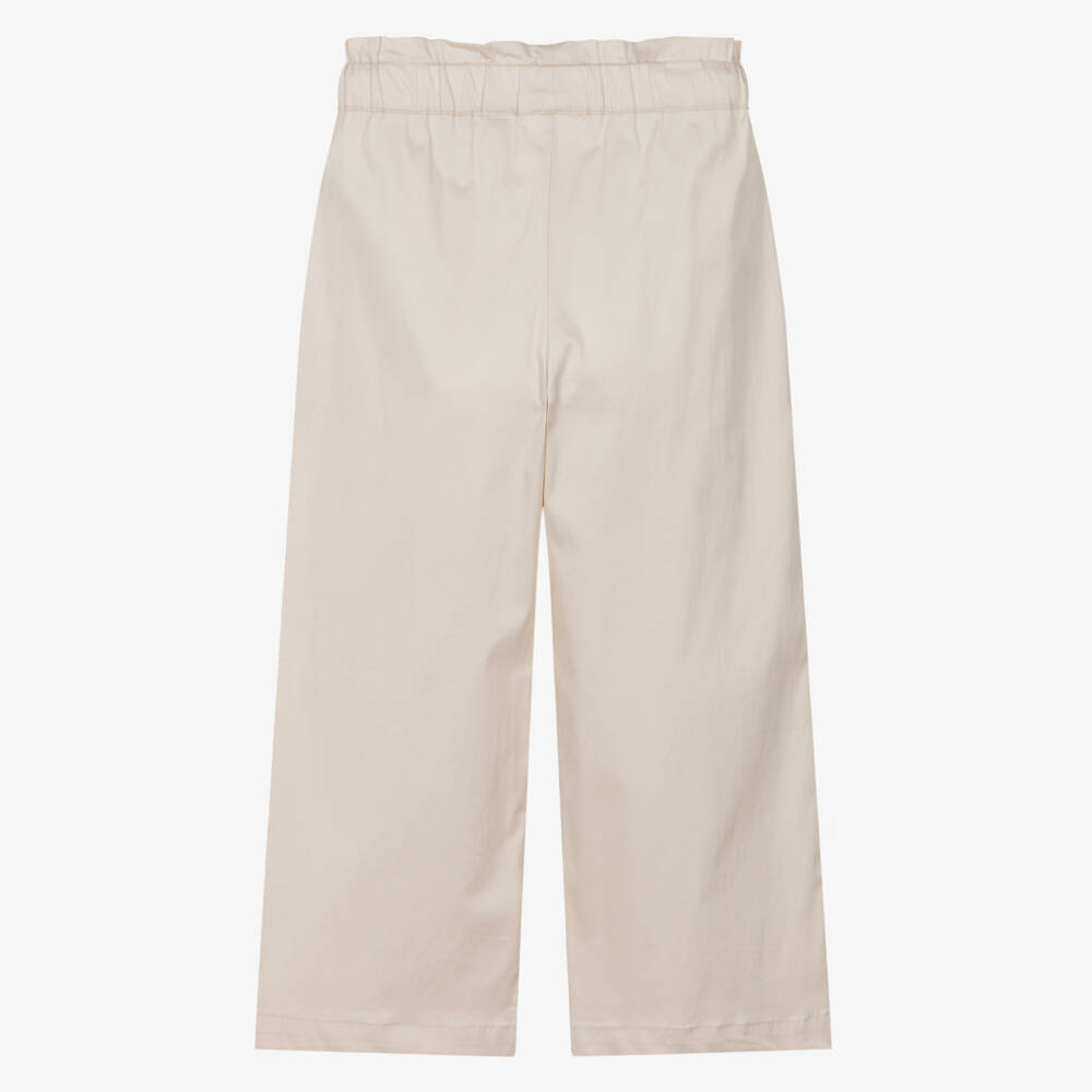 iDO-Girls Pale Beige Cotton Trousers with Bow Belt | Childrensalon Outlet