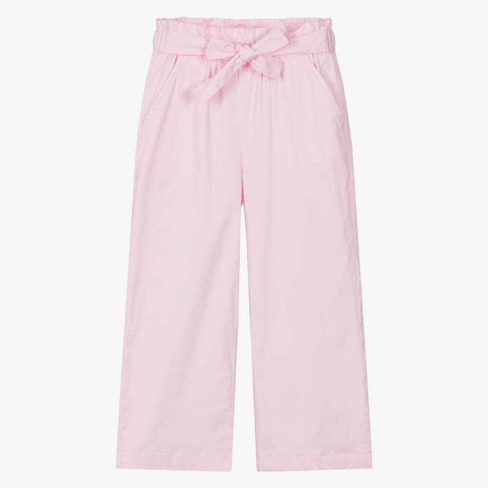 iDO-Girls Pale Pink Cotton Trousers with Bow Belt | Childrensalon Outlet