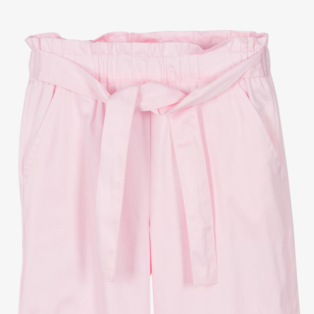 iDO-Girls Pale Pink Cotton Trousers with Bow Belt | Childrensalon Outlet