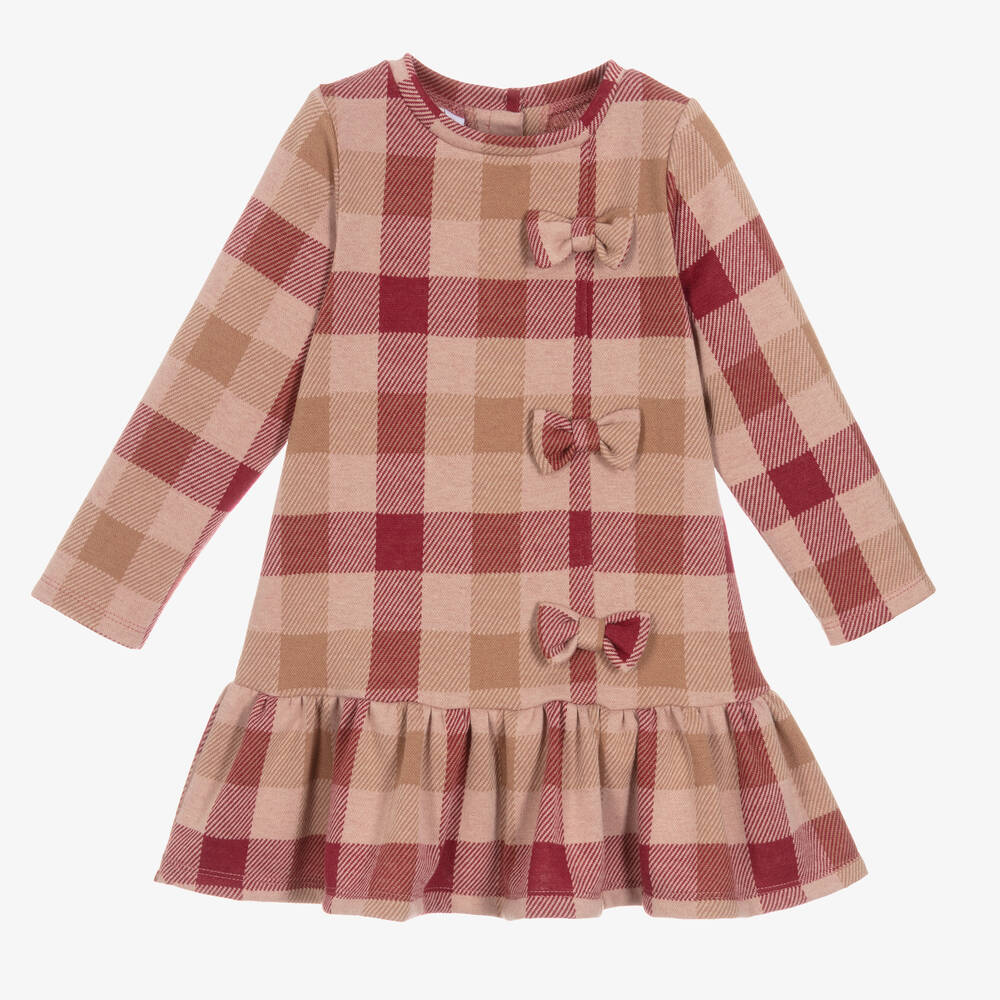 iDO Baby - فستان جيرسي كاروهات لون زهري وبيج | Childrensalon