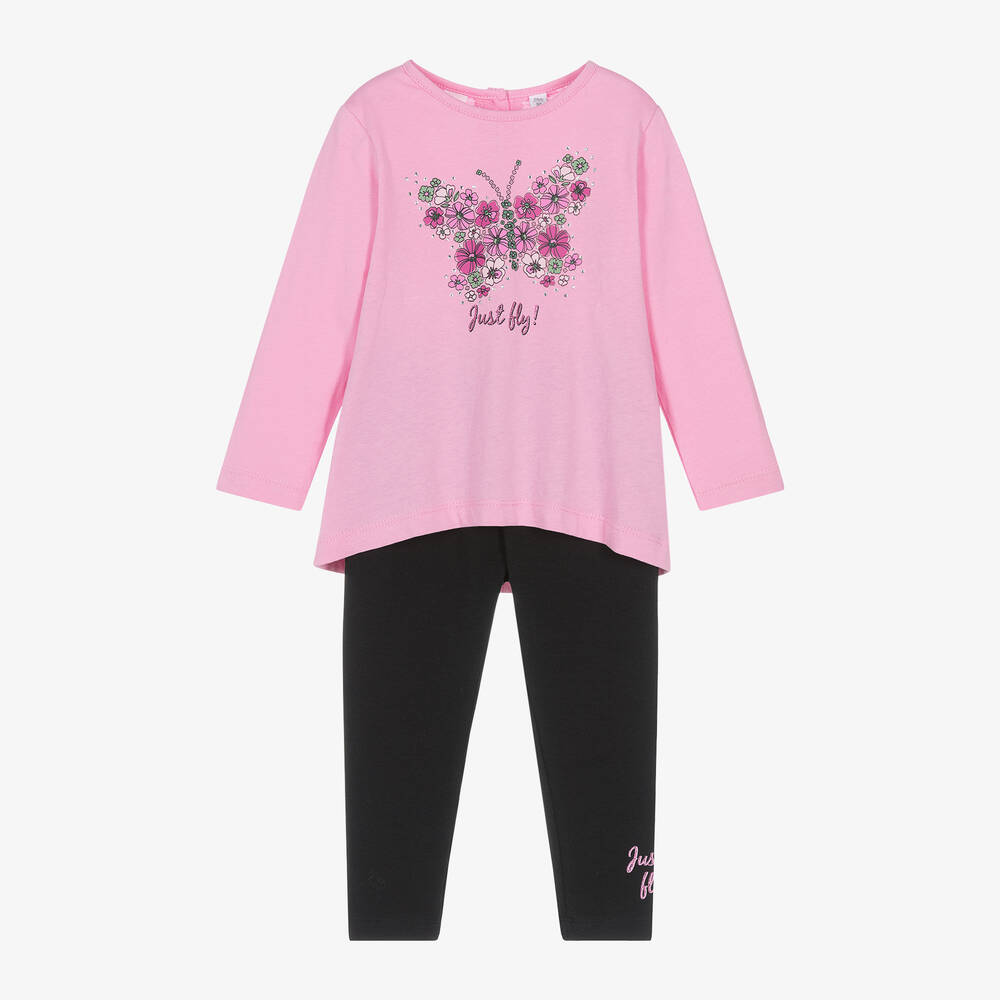 iDO Baby-Girls Pink & Black Butterfly Leggings Set | Childrensalon Outlet