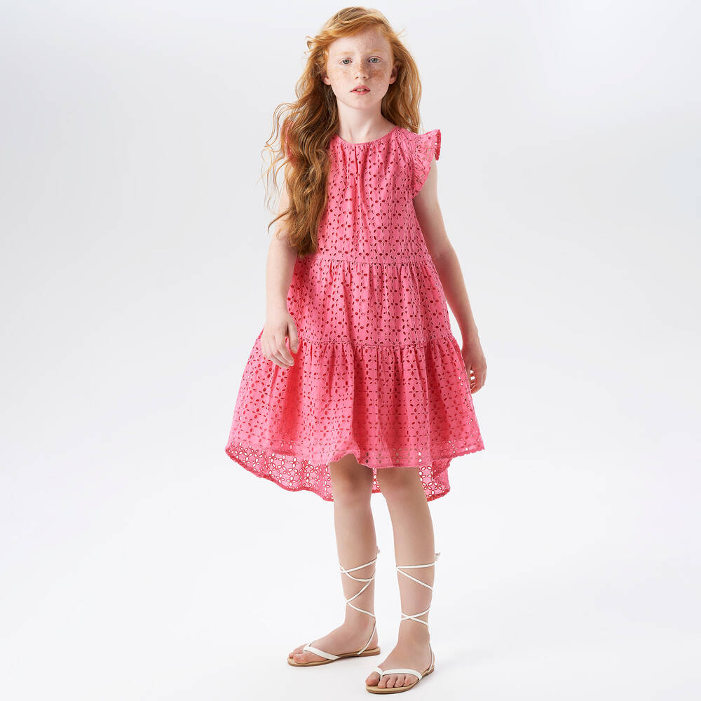 iDO Junior - Girls Pink Broderie Anglaise Dress | Childrensalon Outlet