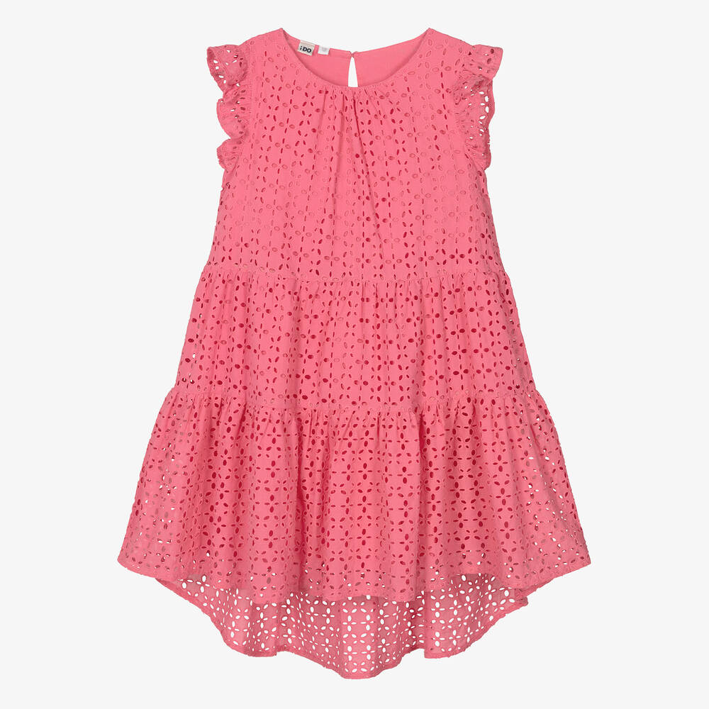 iDO Junior - Girls Pink Broderie Anglaise Dress | Childrensalon