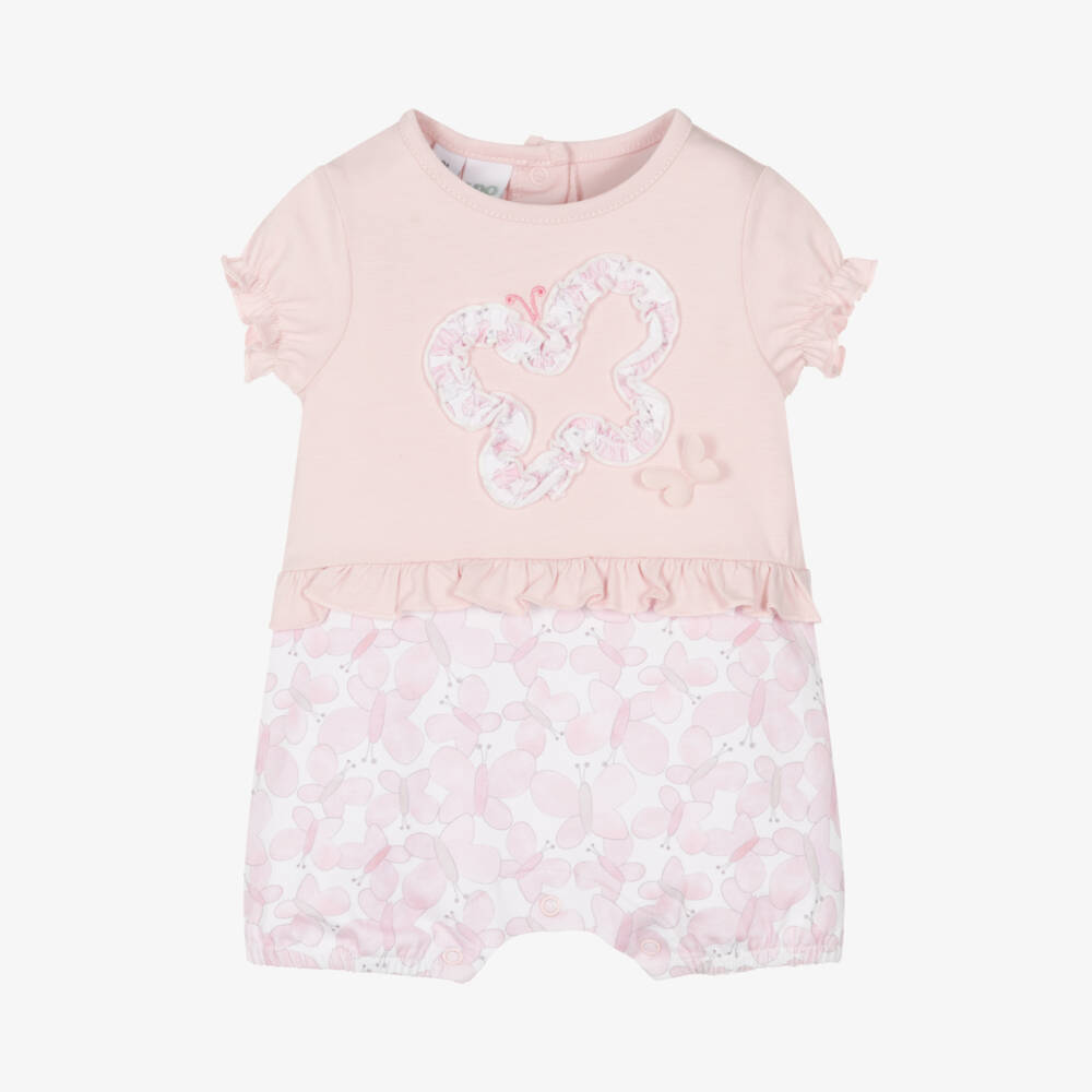 iDO Mini-Girls' Pink Butterfly Cotton Romper | Childrensalon Outlet