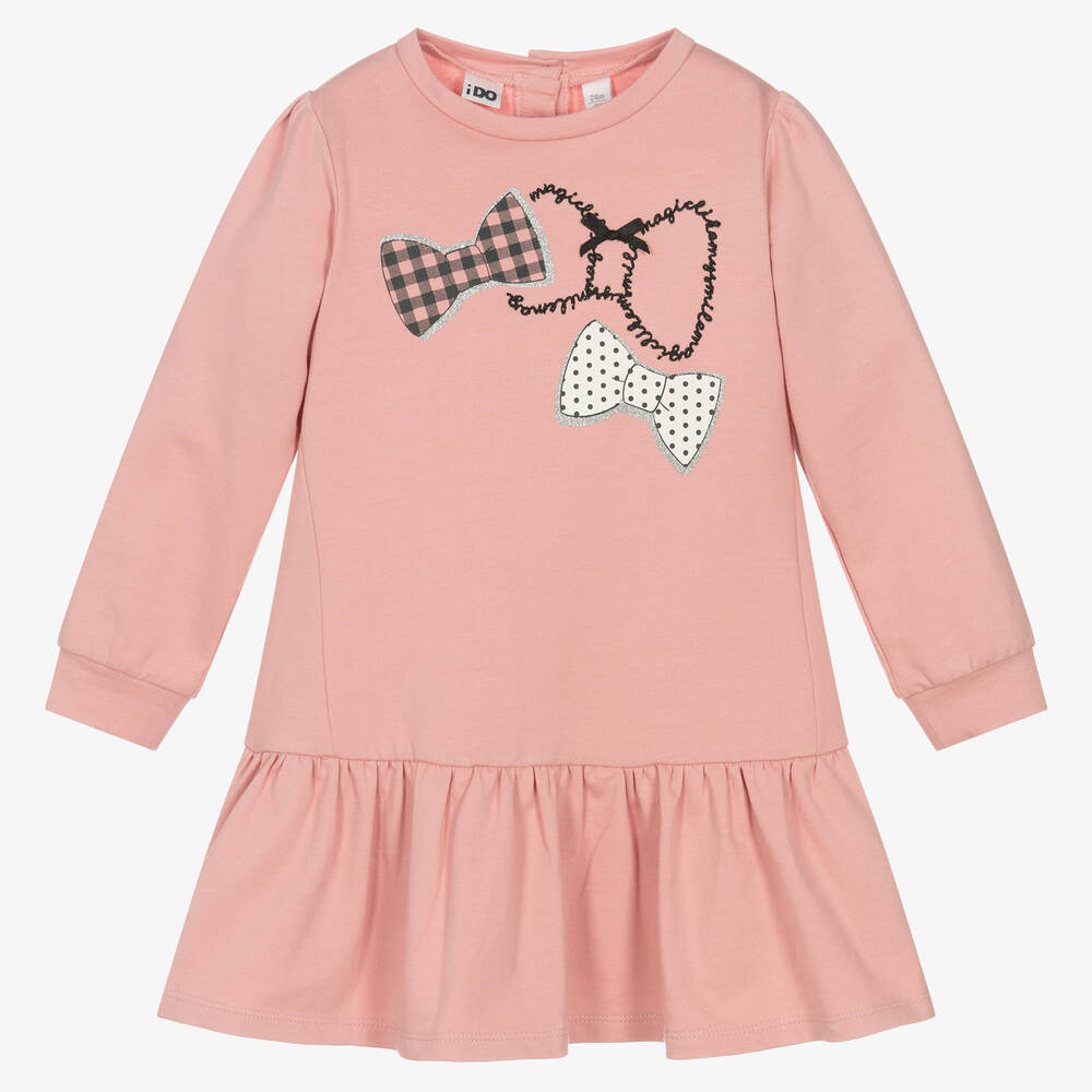 iDO Baby - Girls Pink Cotton Bow Print Dress | Childrensalon