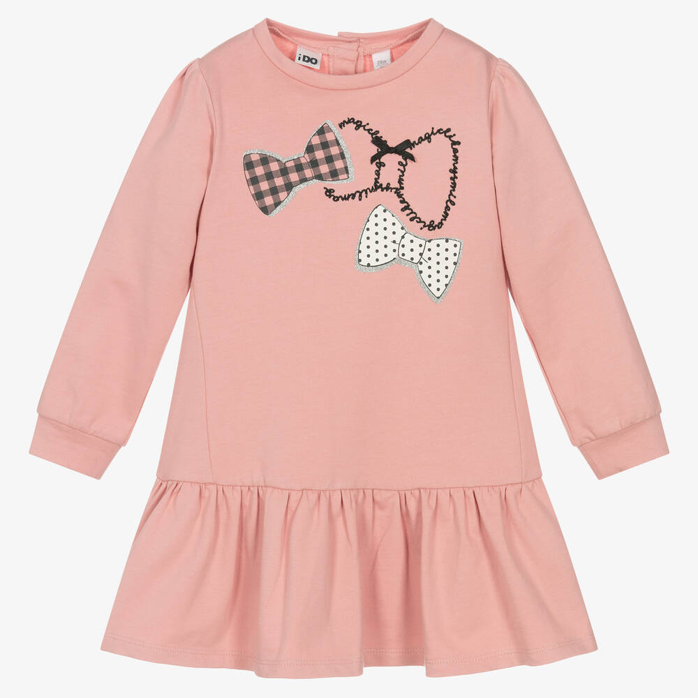 iDO Baby-Girls Pink Cotton Bow Print Dress | Childrensalon Outlet