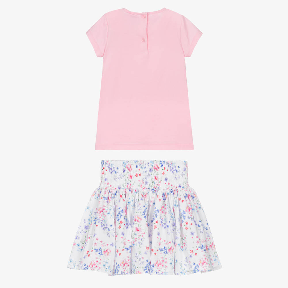 iDO-Girls Pink Cotton Butterfly & Floral Skirt Set | Childrensalon Outlet
