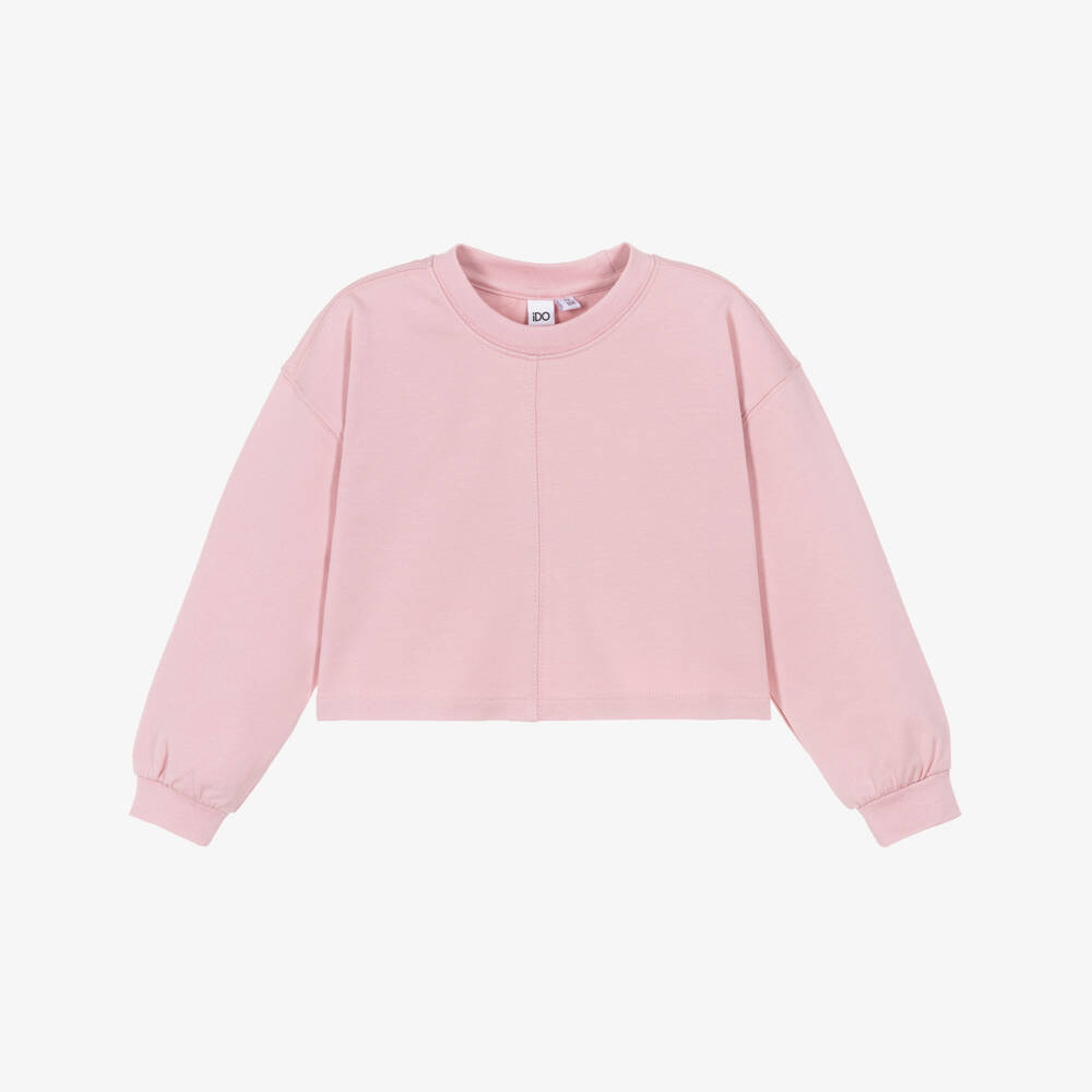 iDO-Girls Pink Cotton Cropped Sweatshirt | Childrensalon Outlet