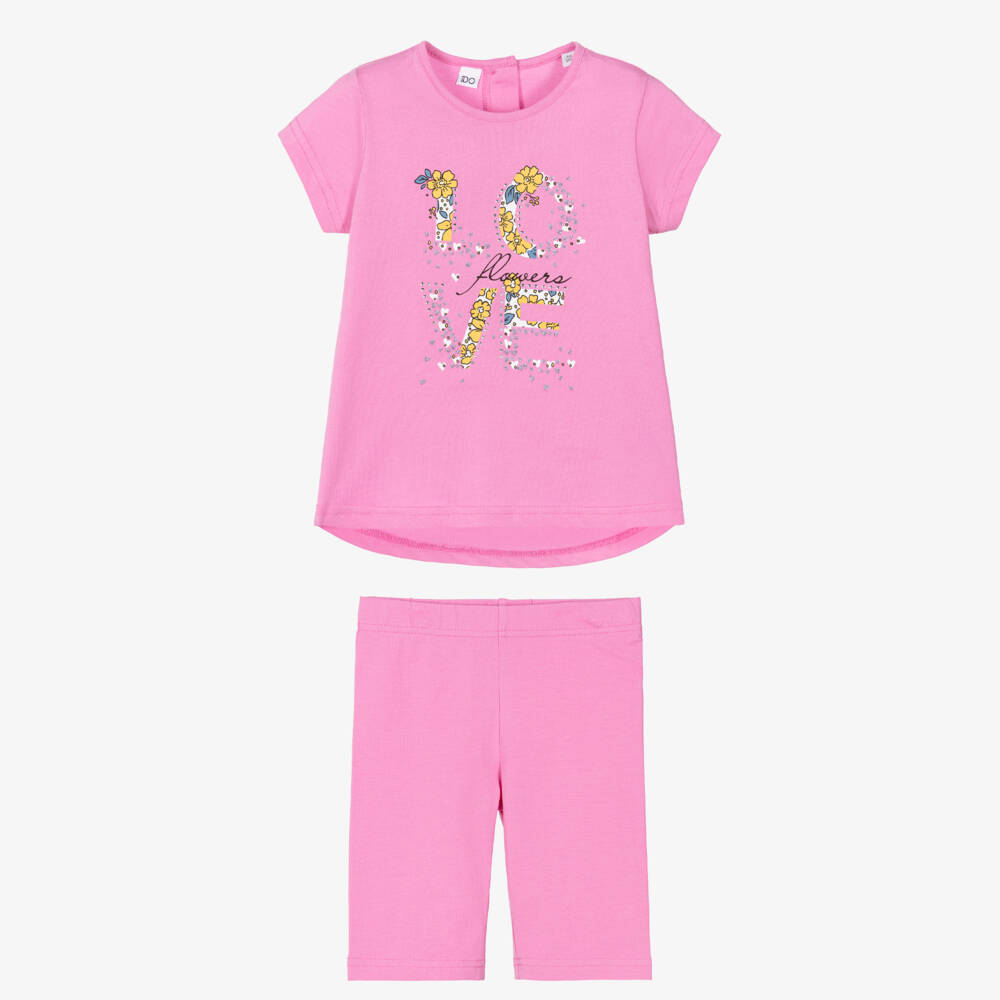 iDO-Girls Pink Cotton Jersey Love Shorts Set | Childrensalon Outlet