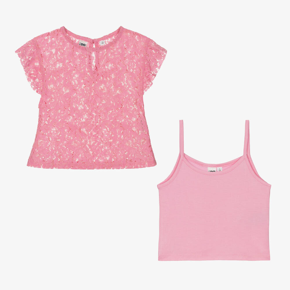 iDO Для младших-Girls Pink Cotton Lace Trouser Set | Childrensalon Outlet