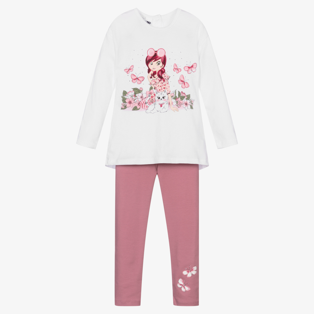 iDO Малыши-Белый топ и розовые легинсы из хлопка для девочек | Childrensalon Outlet