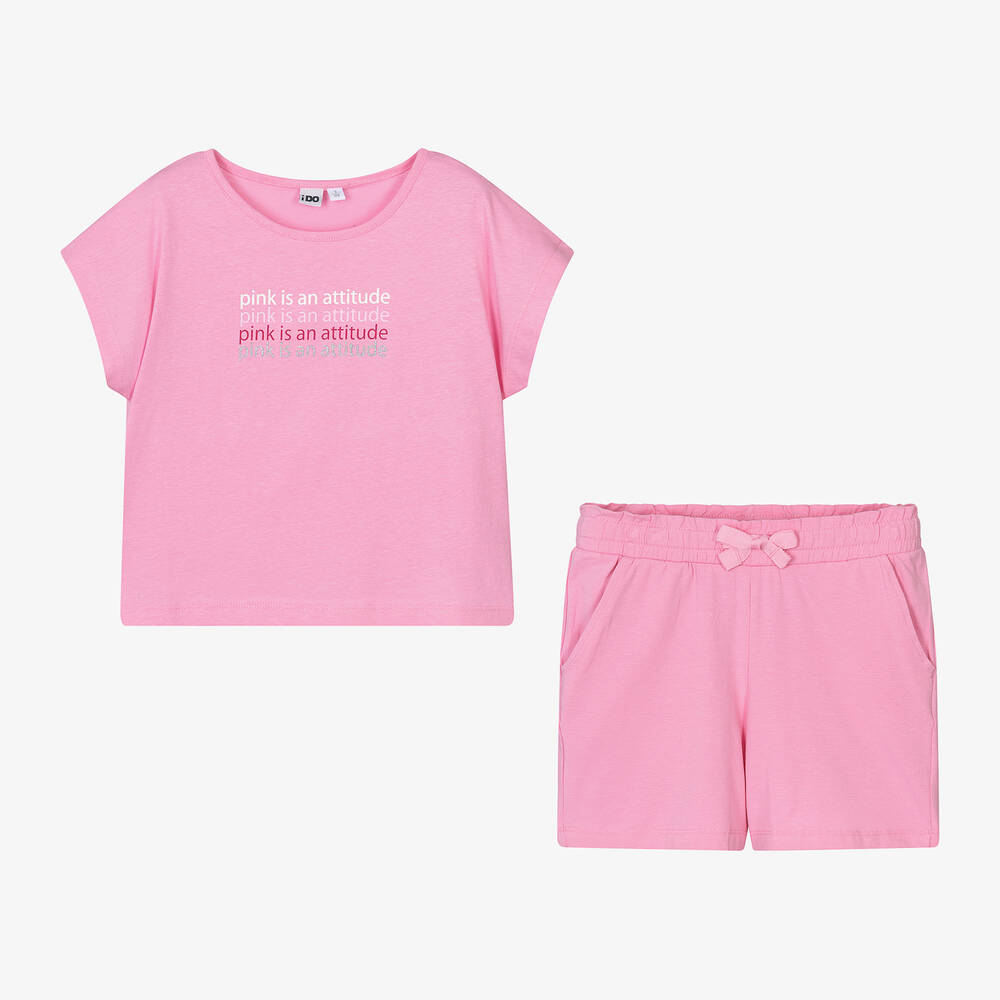 iDO Junior-Girls Pink Cotton Shorts Set | Childrensalon Outlet