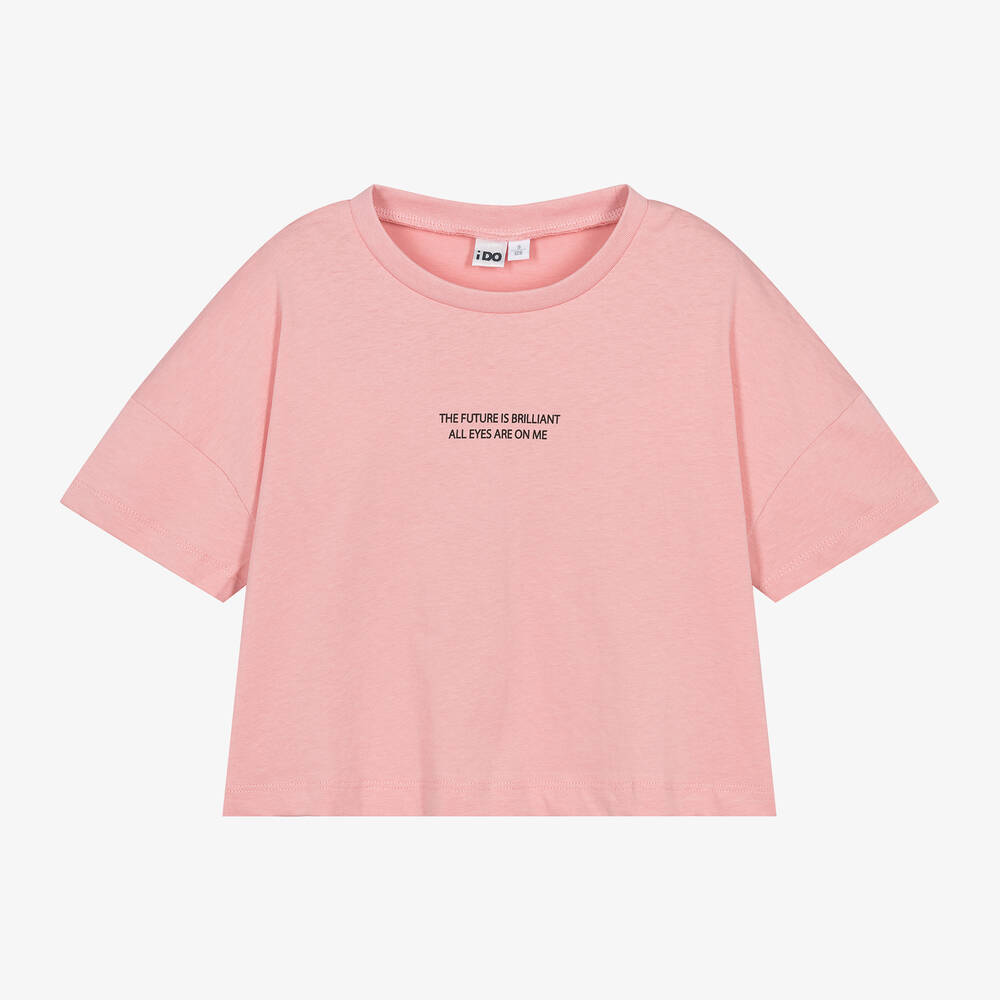 iDO Junior-Girls Pink Cotton Slogan T-Shirt | Childrensalon Outlet