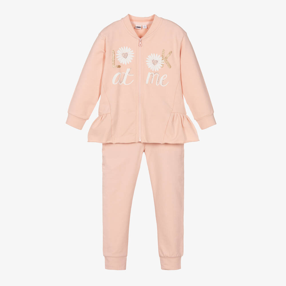 iDO Baby - Girls Pink Cotton Tracksuit | Childrensalon