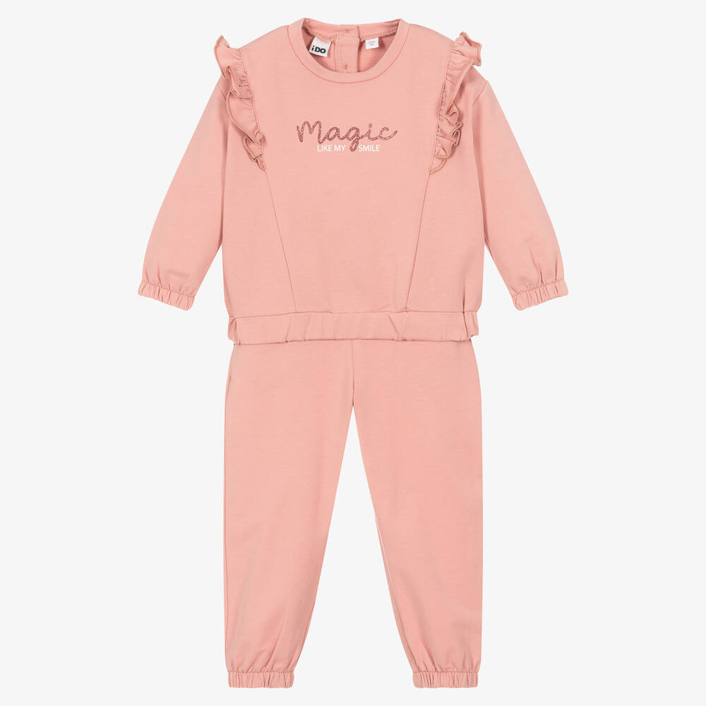 iDO Baby - Girls Pink Cotton Tracksuit | Childrensalon