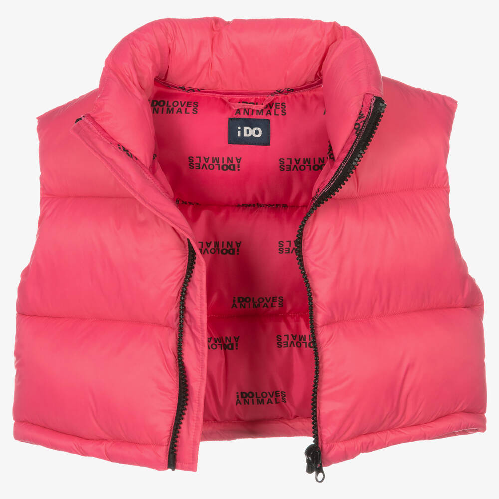 iDO Junior-Girls Pink Cropped Gilet | Childrensalon Outlet