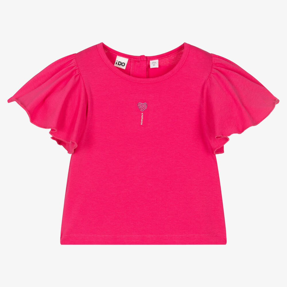 iDO Baby - Girls Pink Diamanté Cotton T-Shirt  | Childrensalon