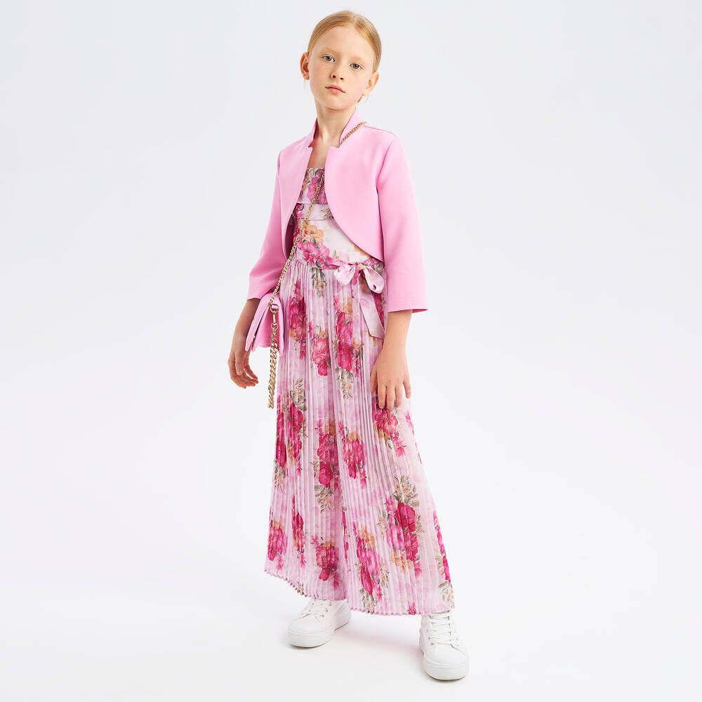 iDO Для младших-Girls Pink Floral Crêpe Chiffon Jumpsuit | Childrensalon Outlet