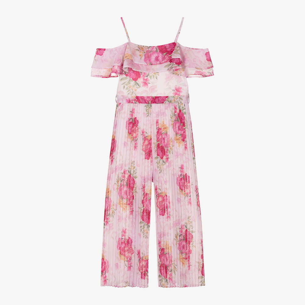 iDO Junior-Girls Pink Floral Crêpe Chiffon Jumpsuit | Childrensalon Outlet