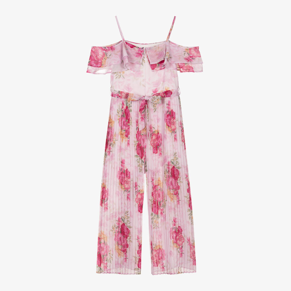 iDO Для младших-Girls Pink Floral Crêpe Chiffon Jumpsuit | Childrensalon Outlet