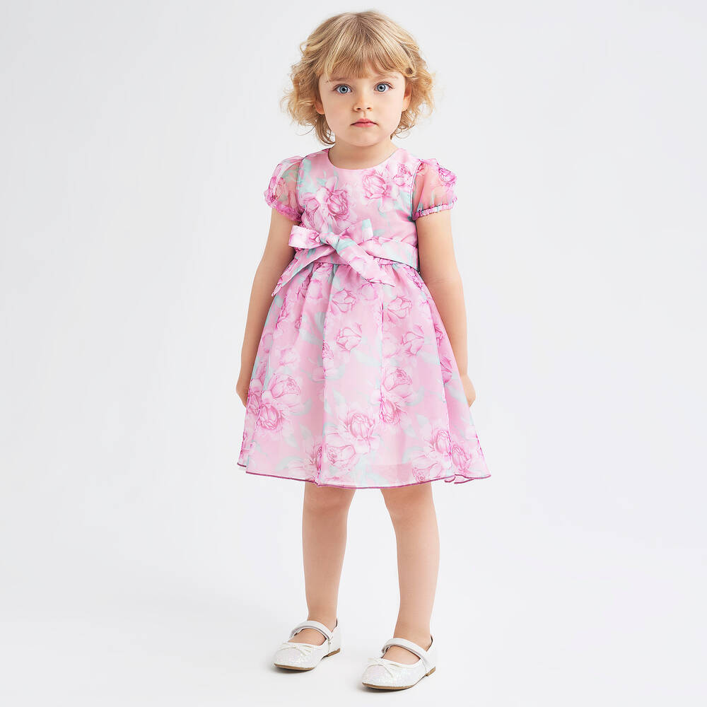 iDO Малыши-Girls Pink Floral Organza Dress | Childrensalon Outlet