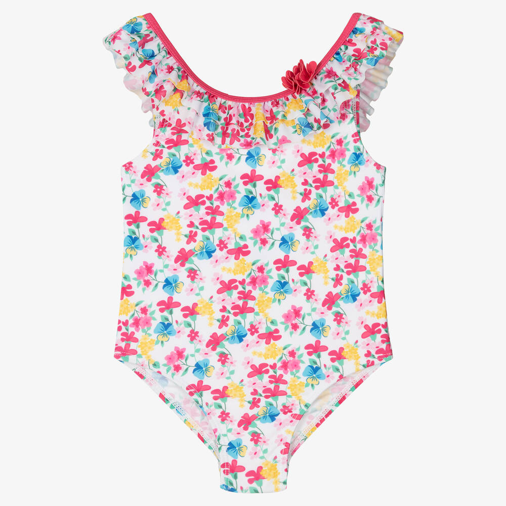 iDO Baby - Girls Pink Floral Ruffle Swimsuit | Childrensalon