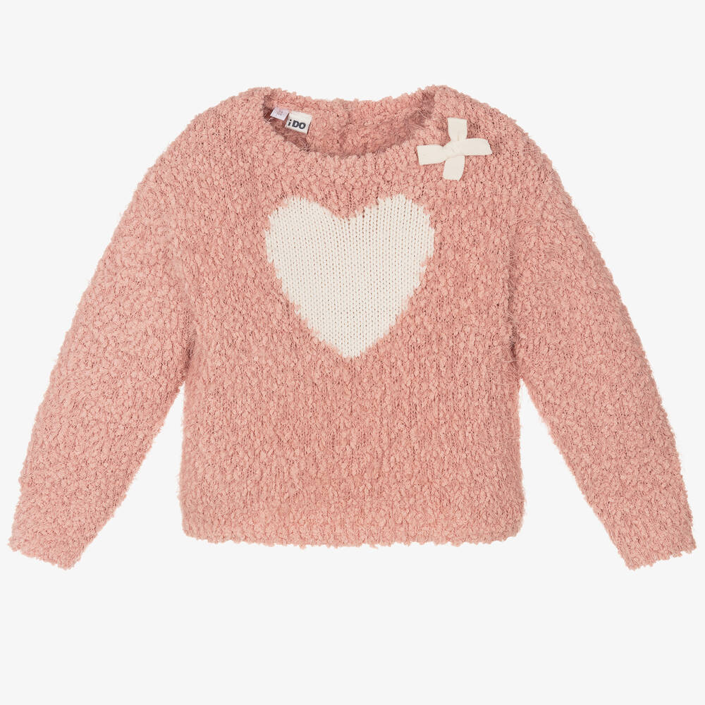 iDO Baby - Girls Pink Fluffy Heart Sweater | Childrensalon
