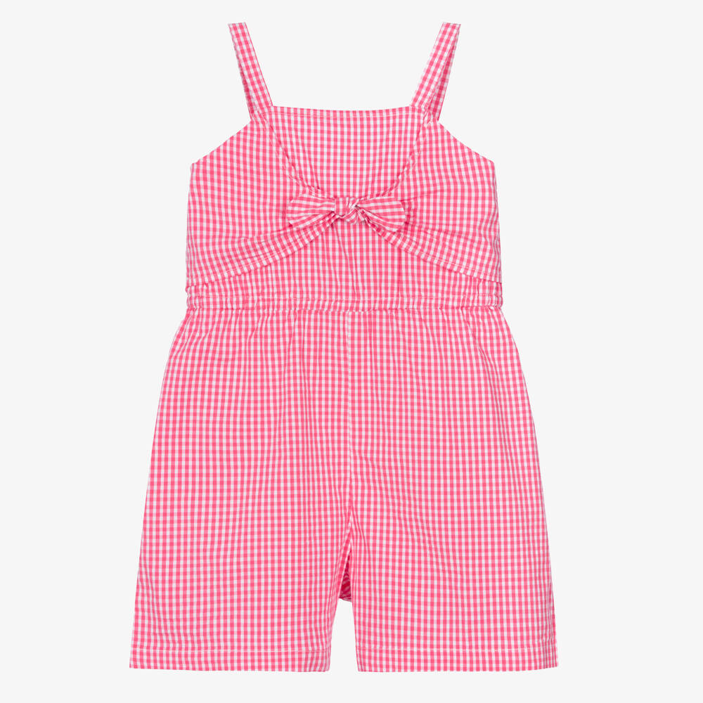 iDO-Girls Pink Gingham Check Cotton Playsuit | Childrensalon Outlet